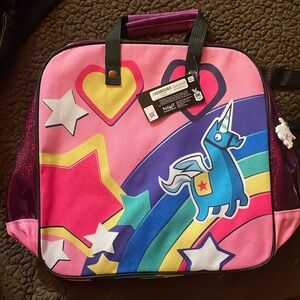 FORTNITE SQUARE SHAPED PACK BACK WITH GLITTER SIDES..